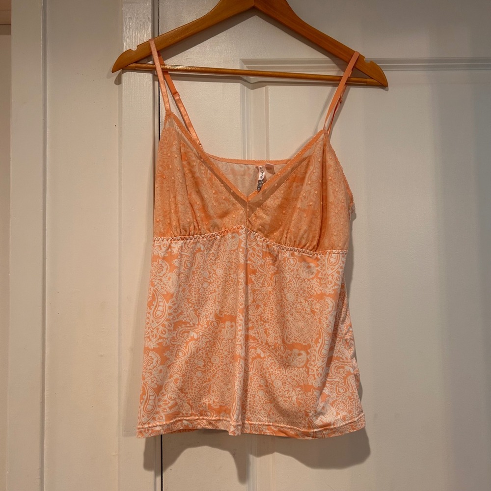 Y2K BodyTouch‎ Babydoll Paisley Lace Trim Cami Tank Top Women's XL Dainty Mesh